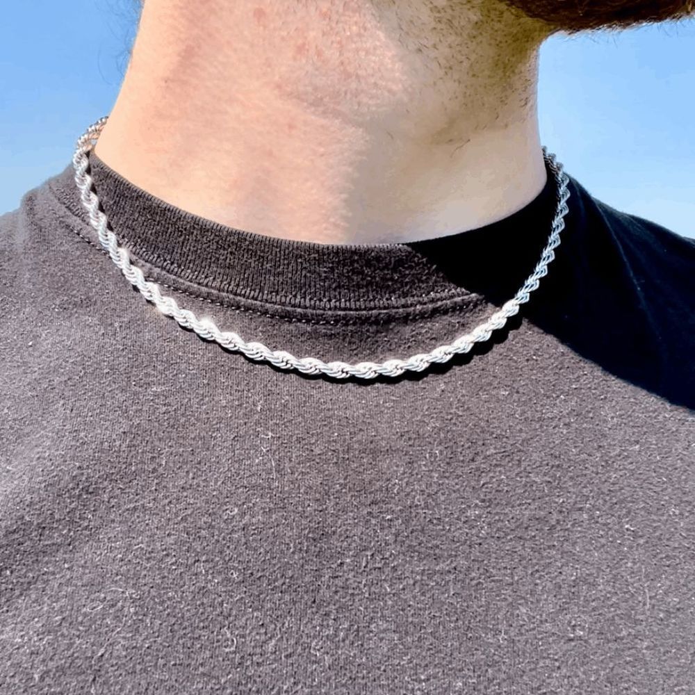 5mm Solid 316L Stainless Steel Mens Twisted Rope Cable Chain Necklace Choker - Picture 2 of 8